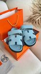 Тапочки H*rmes Chepre Suede Blue / шльопанці Гермес Чепре голубі