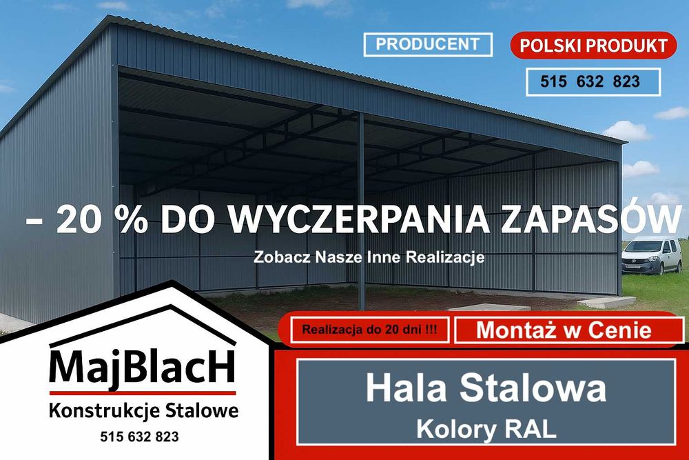 RABAT -15% TANIEJ  Wiata Otwarta  / Garaż Blaszany GRAFIT  - Maj-Blach