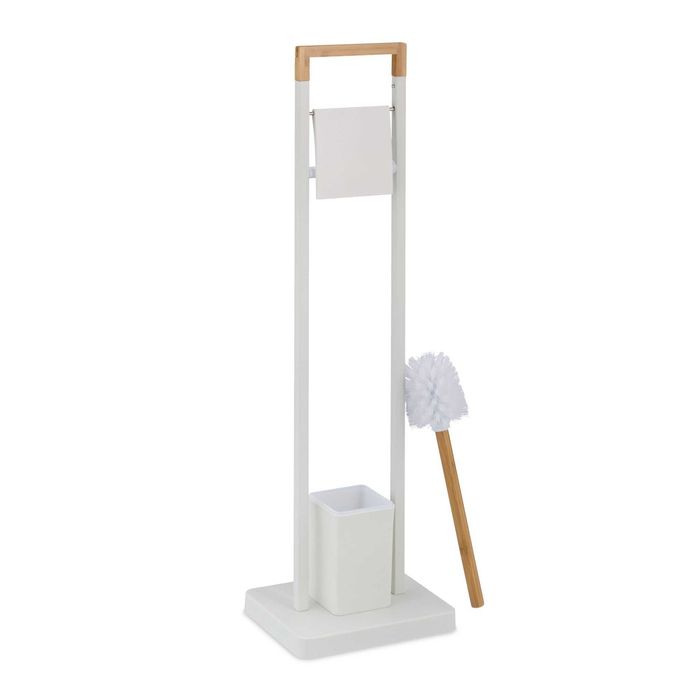 Nowy Zestaw WC Bambusowa Szczotka do Sedesu Uchwyt na Papier Biały