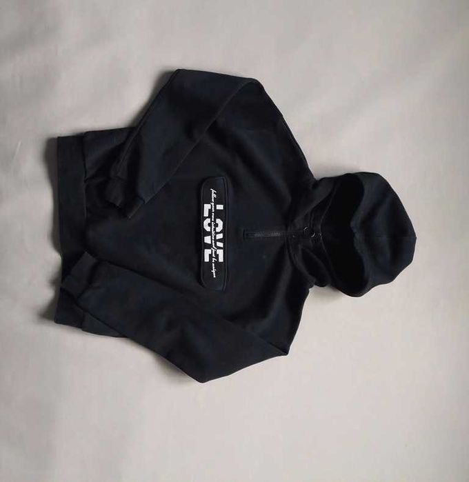 Bluza z kapturem czarna bawełniana LOVE H&M 140-146 cm 10 - 11 lat