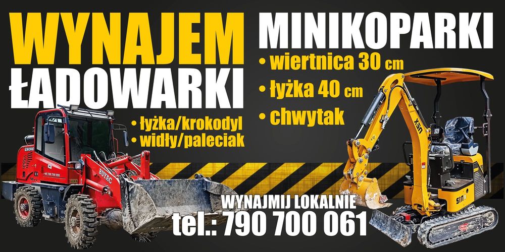 Wynajem minikoparki Rzezawa - wiertnica, łyżka 40 i 80 cm, chwytak