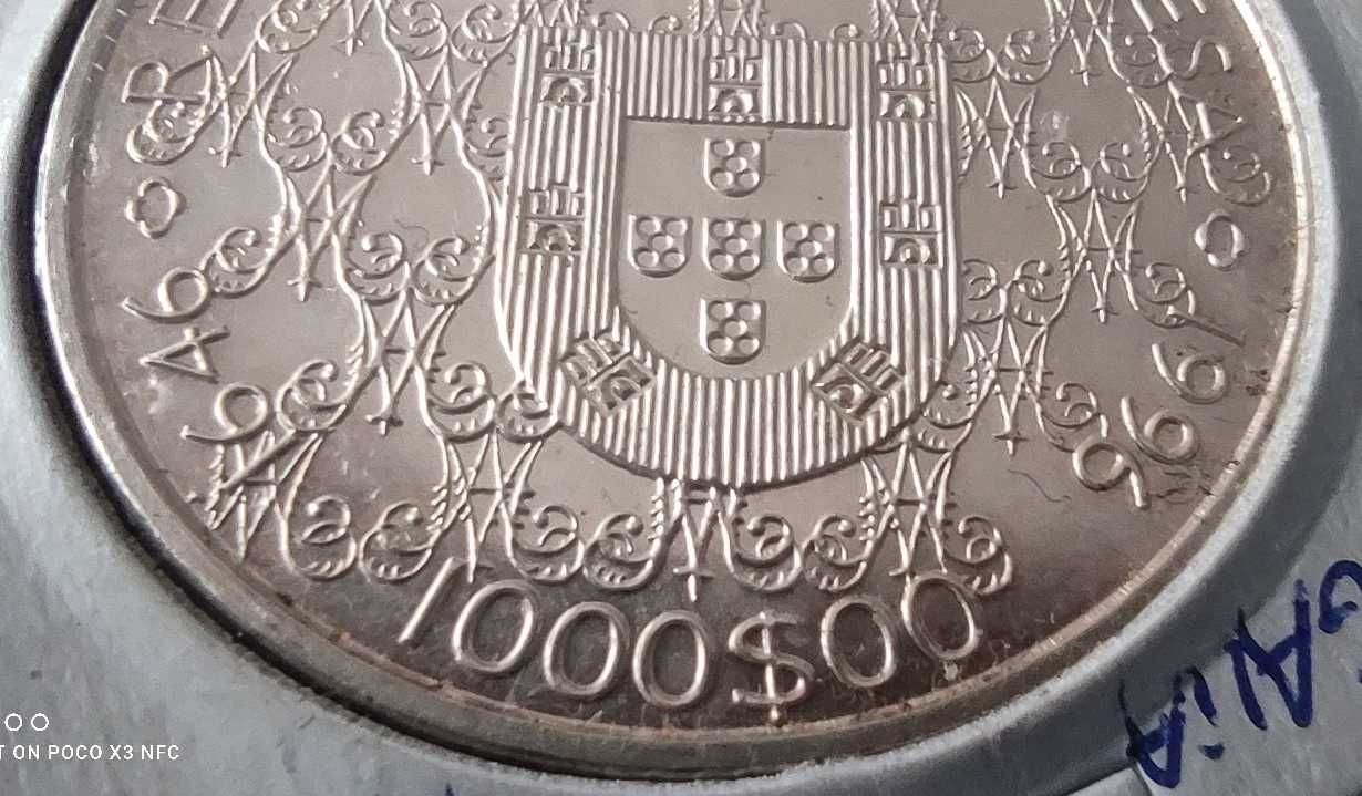 Moneta srebrna Portugalia 1000 escudo 1996 srebro ag