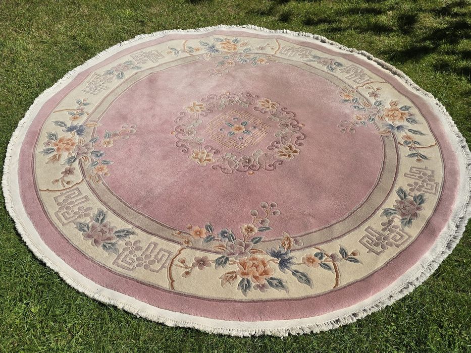 Okrągły Chiński dywan - Rękodzieło z czystej wełny - Śliczny śr 230 cm
