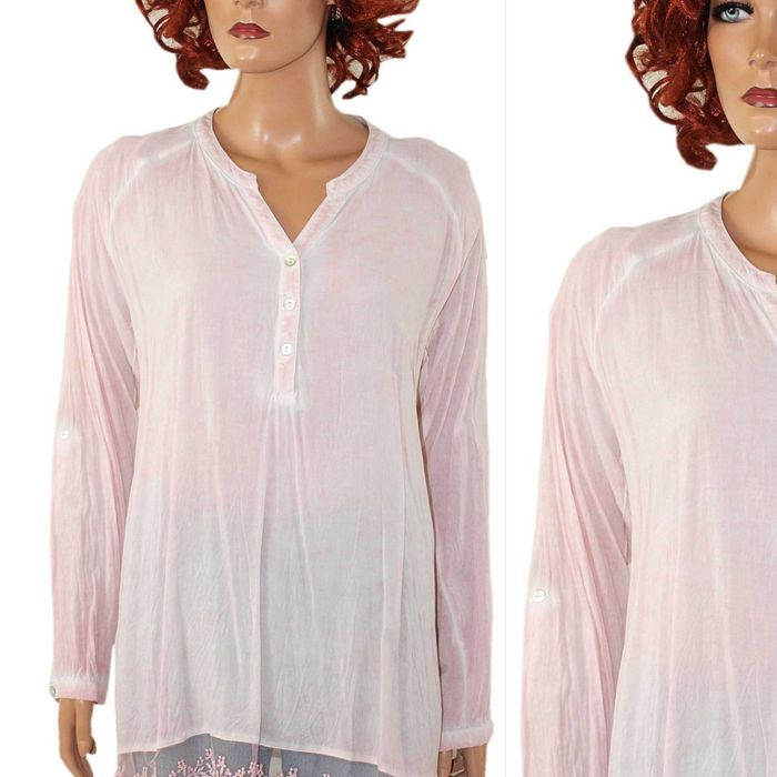 JANINA modna różowa damska koszulowa bluzka długi rękaw 42 XL