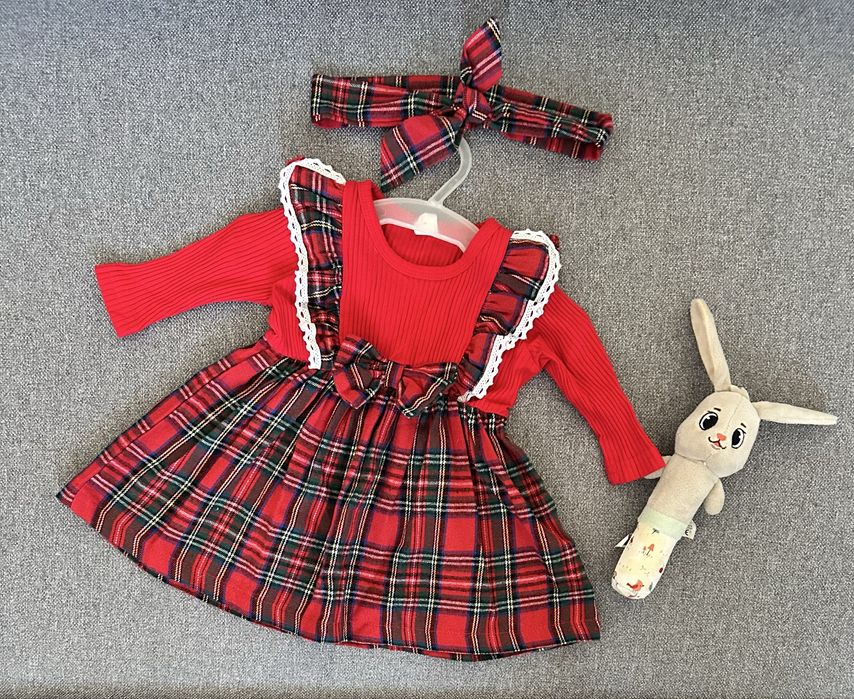 Czerwona sukienka w kratkę prazek swieta mikolajki wigilia