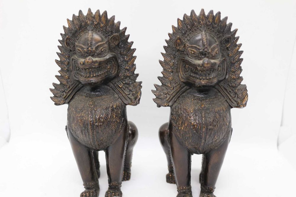 Par Antigas Estátuas Cães Foo Leão da Sorte Guardião Cambodia Dinastia