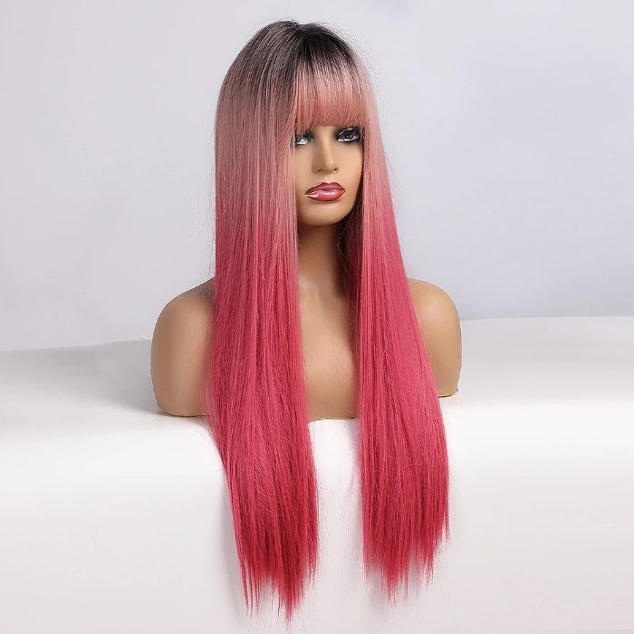 -50% Peruka Truskawkowy Blond Pink Emo różowa czerwona ombre OD RĘKI