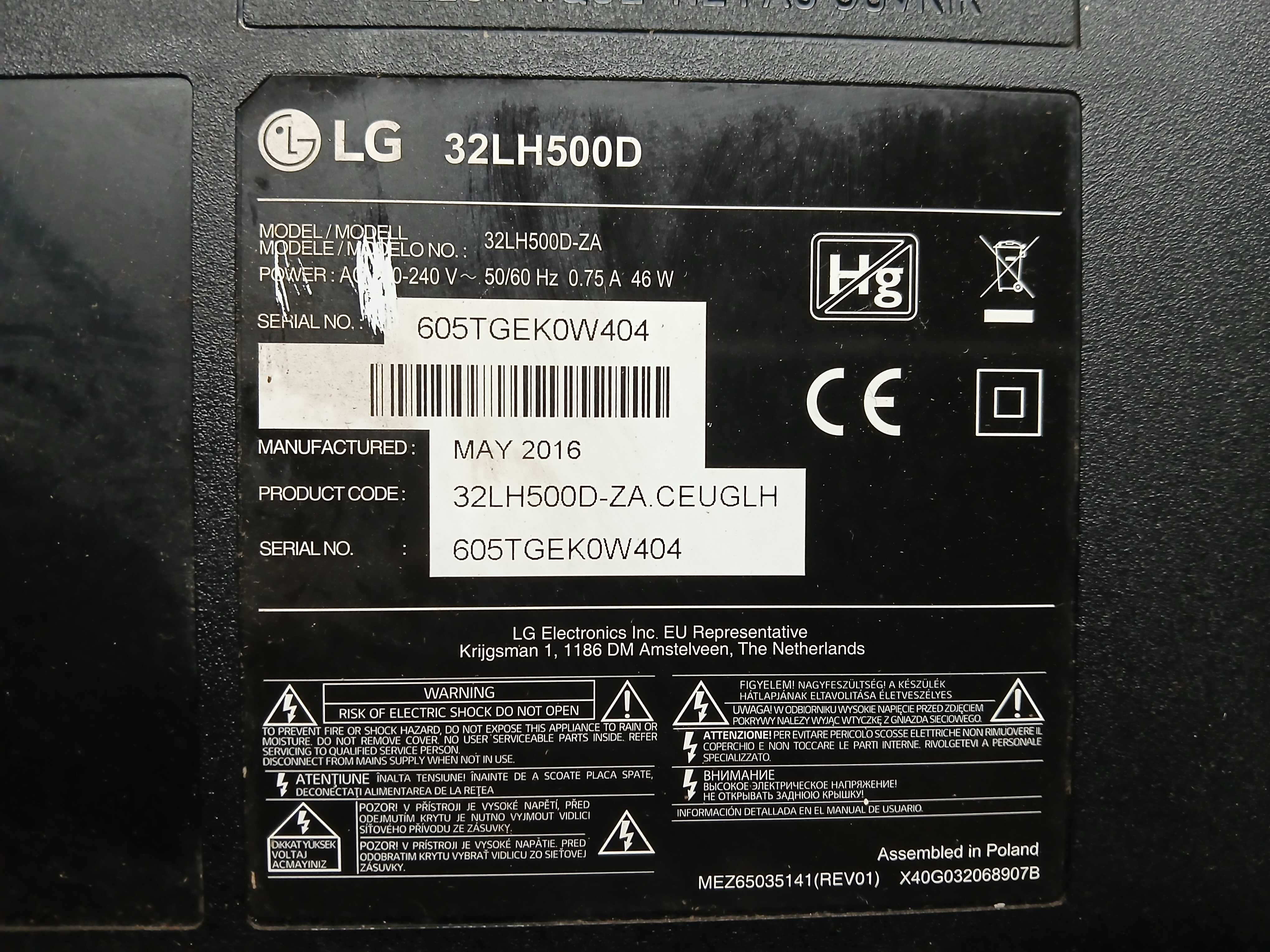 PEÇAS - TV LED 32" - LG 32LH500D  - com Ecrã Danificado!!