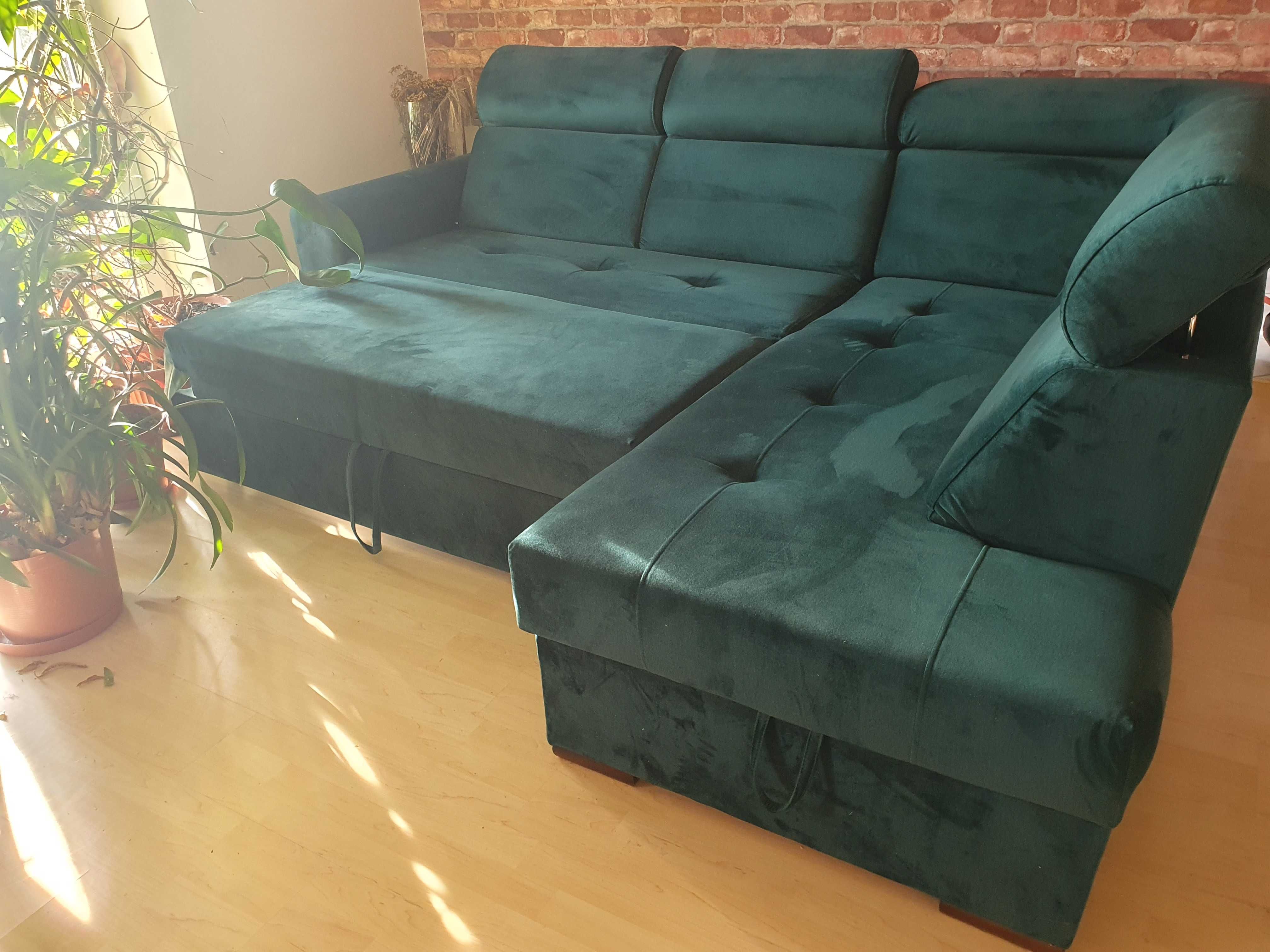 Sofa Ciemnozielona rogówka Riva 274 x 210 prawostronna salonu hit Ikea