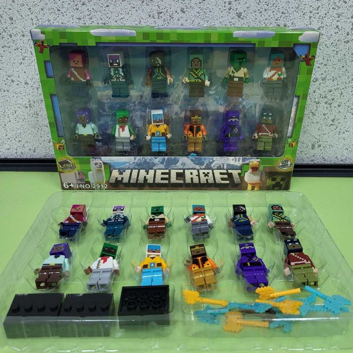 Набір фігурок Minecraft 12 шт на підставках та зброєю Майнкрафт