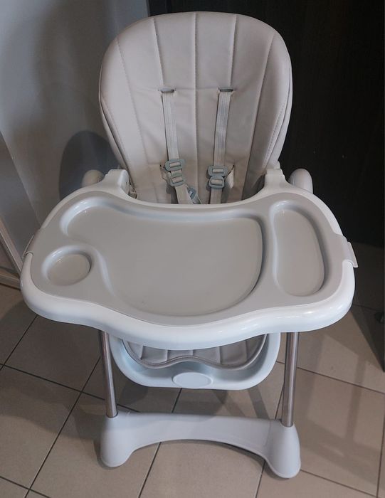 Krzesełko do karmienia składane białe regulowane 15kg 6m+ do 3l