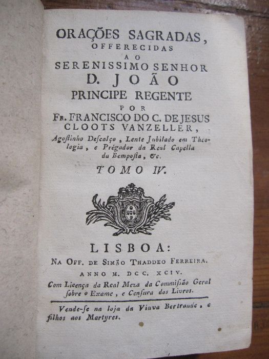 Livro religioso antigo de Orações Sagradas 1794