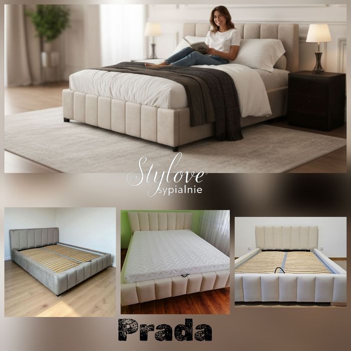 Łóżko tapicerowane Serenity z pojemnikiem na pościel stelaż metalowy