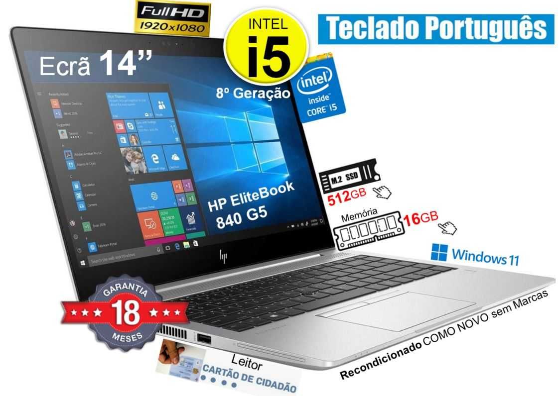 Portátil HP 840 G5 | i5-8350 | 16GB | 512GB | 14p FHD |Teclado PT