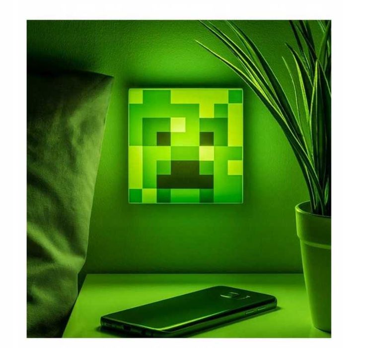 Minecraft Creeper lampka nocna czujnik nocny 10x10cm na ścianę biurko