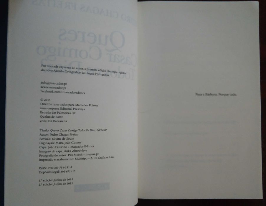 Livro "Queres Casar Comigo Todos Os Dias? - Pedro Chagas Freitas