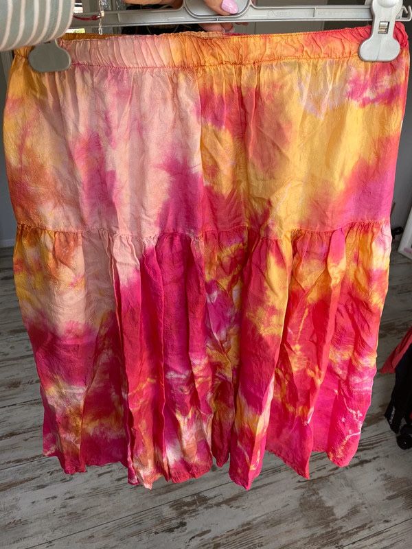 Jdwabna jedwab silk seta spodnica neon pink ombre XS 34 S 36 M 38