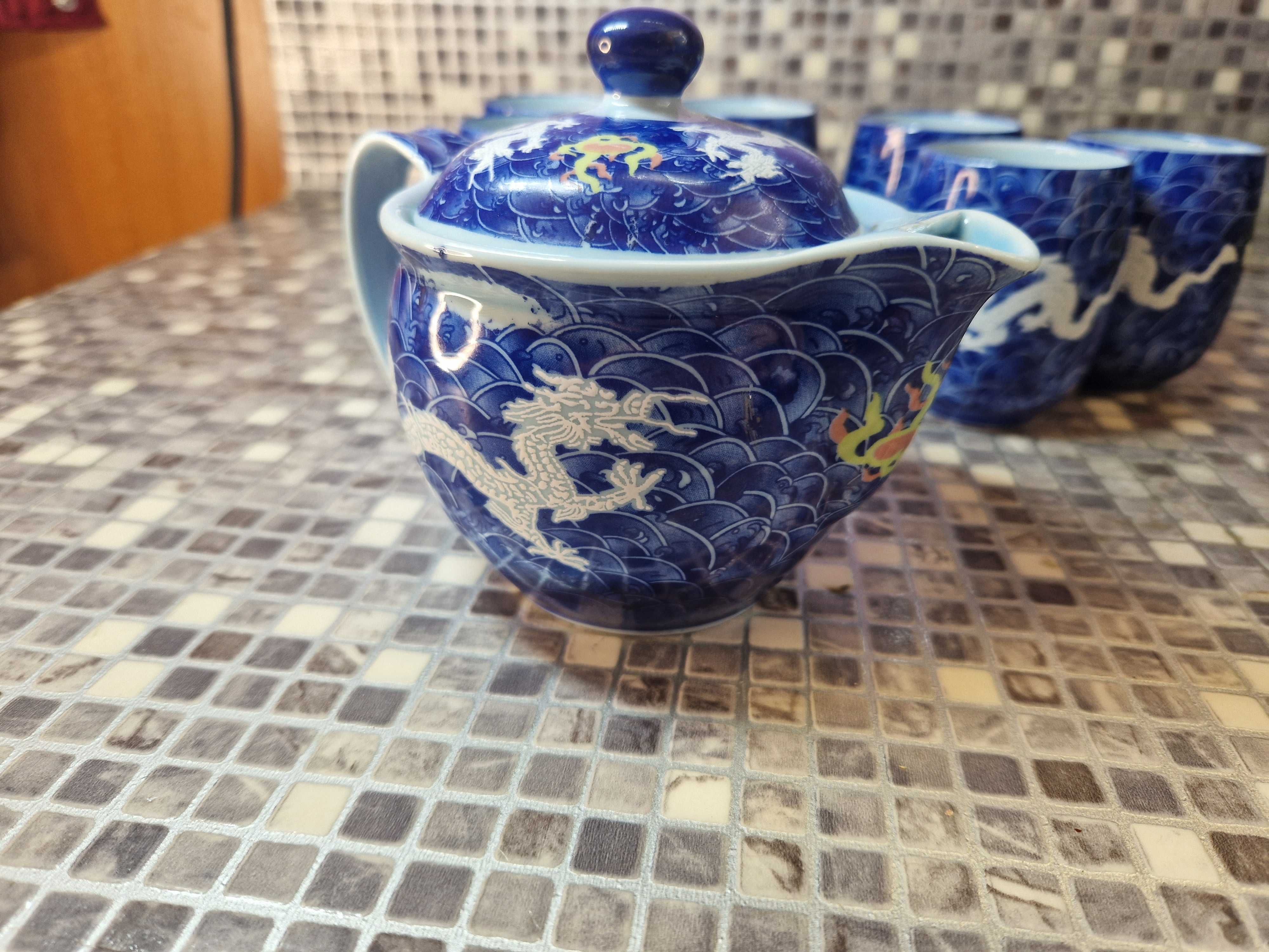 Zestaw do herbaty -  chińska porcelana Smok - Jianzhan