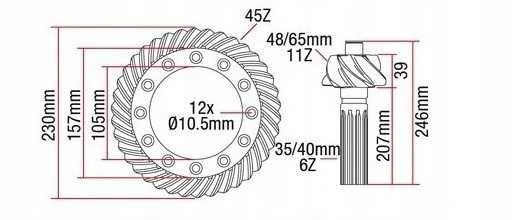 Wałek ataku koło 11/45 MASSEY FERGUSON 3080, 3090