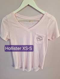 Różowy t-shirt, koszulka na lato, bluzeczka letnia Hollister, XS-S