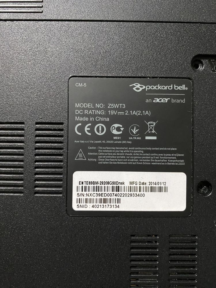 ноутбук Packard Bell  15.6"/4GB RAM/500GB HDD! N808