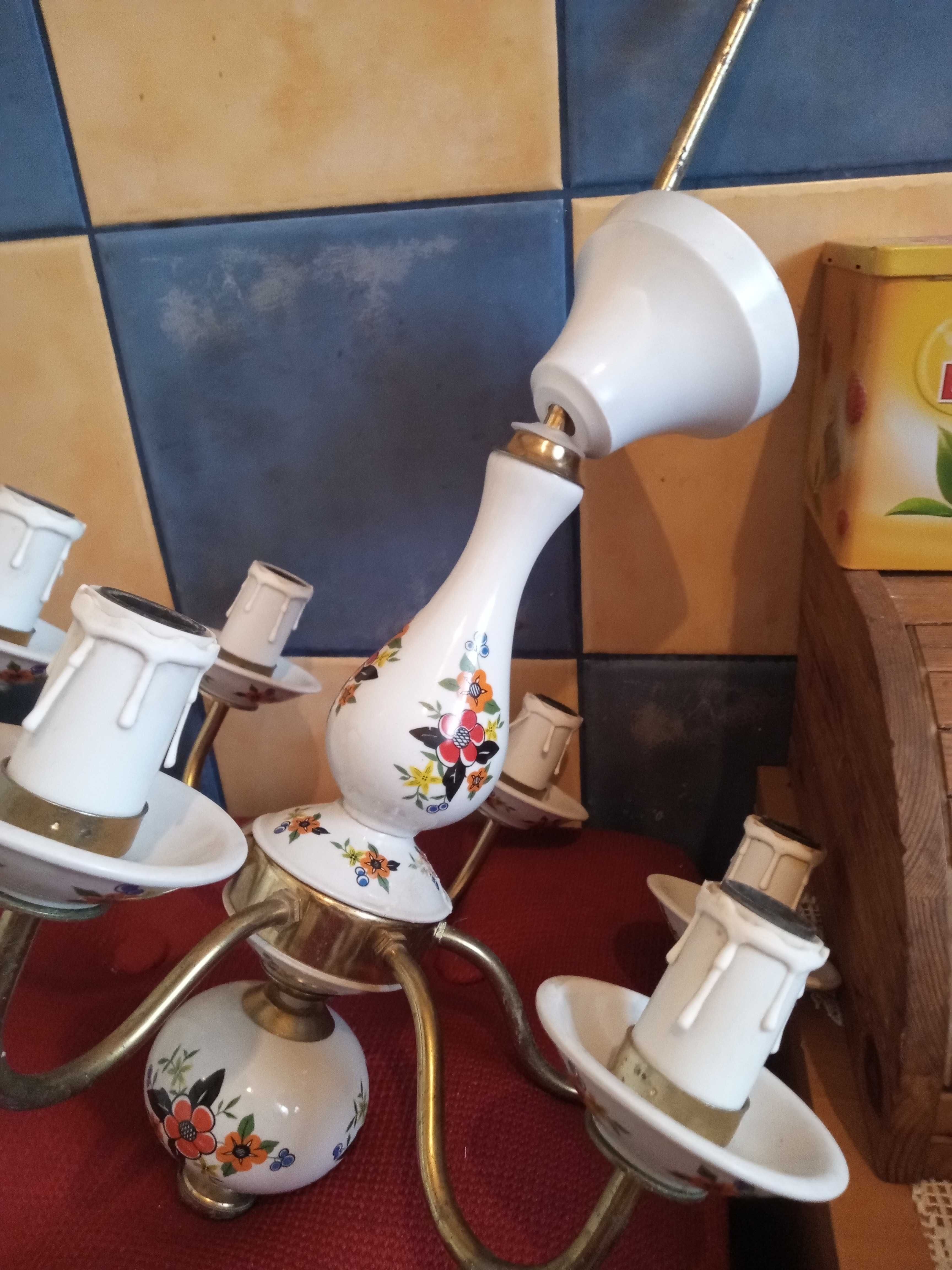 Żyrandol vintage, ceramiczny, ręcznie malowany, PRL