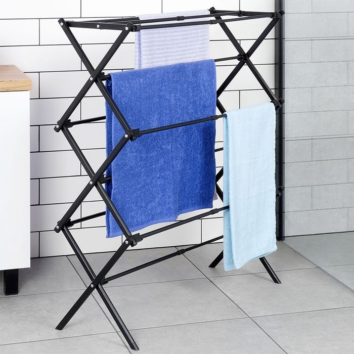 Suszarka na pranie metalowa czarna pionowa rozsuwana 47-78x94 cm