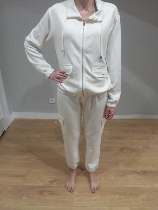 Kremowy biały komplet dresowy bluza spodnie spodenki S 36
