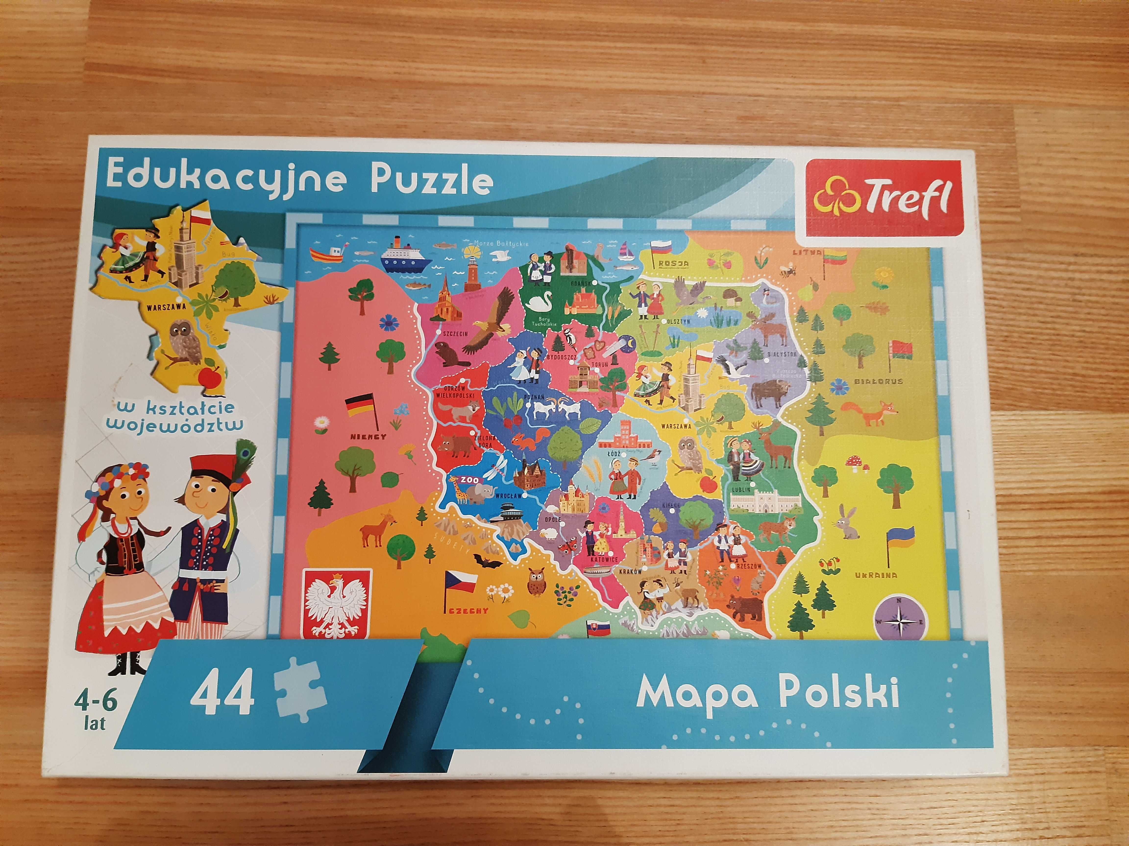 Trefl Puzzle – 2 komplety: mapa Polski i świata od 4 lat