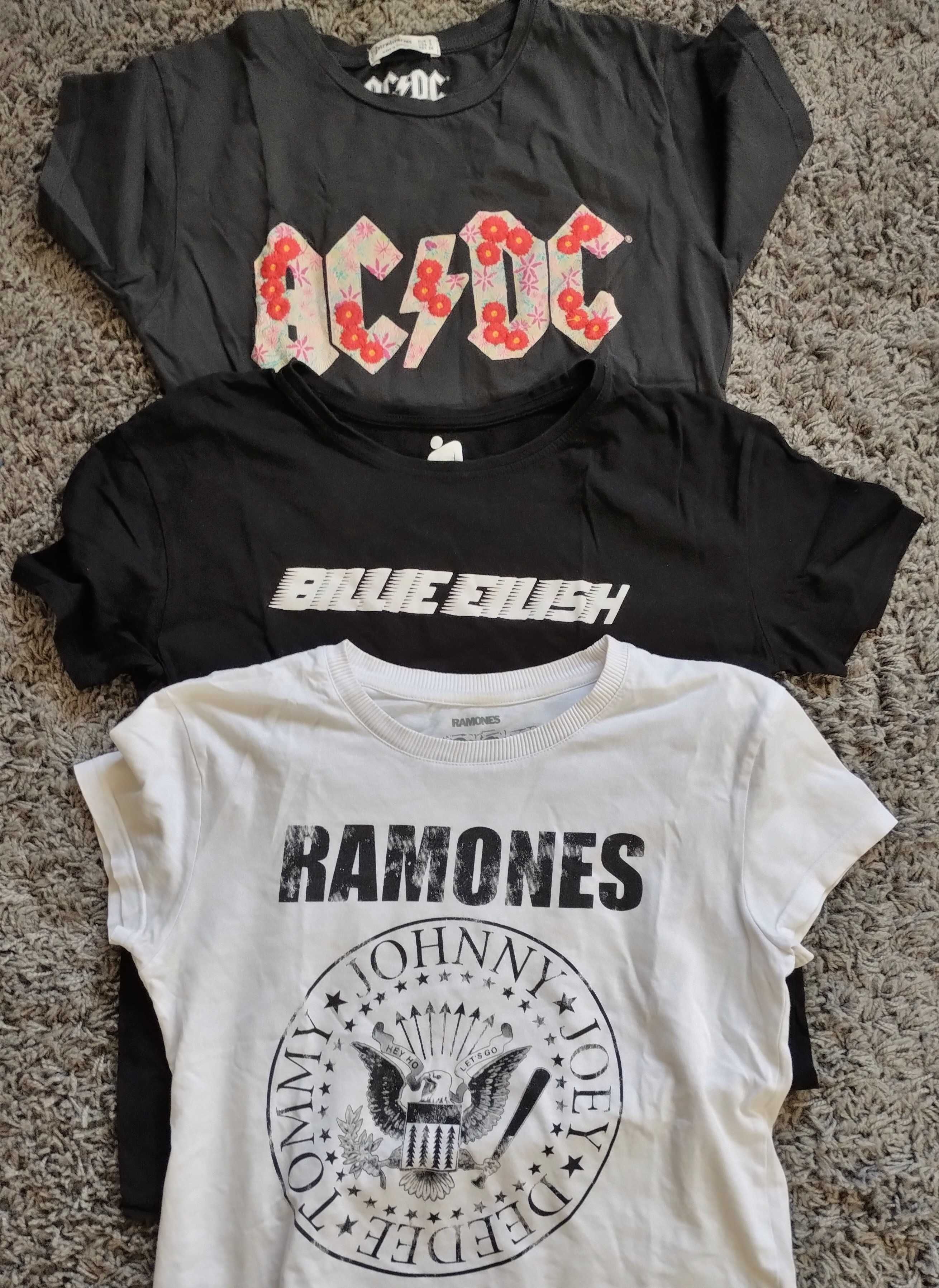 Conjunto 3 Tshirts Senhora Tamanho S Ramones ACDC Billie Eilish