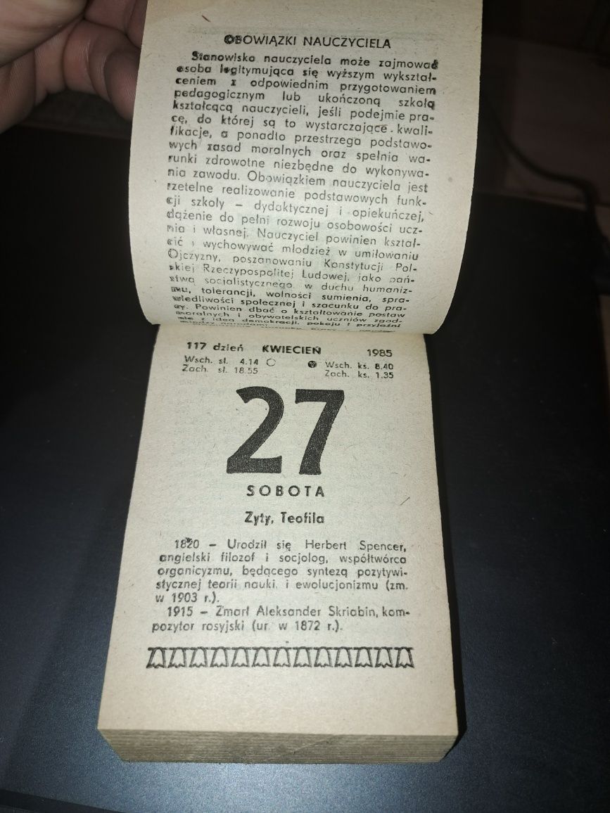 Kalendarz zdzierak 1985 rarytas prezent na 40 urodziny