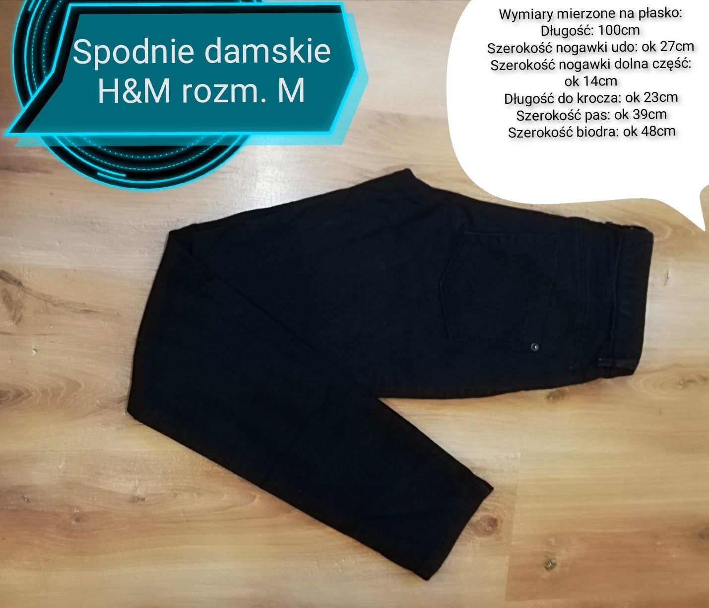 Czarne damskie spodnie H&M, rozmiar M, 97%  bawełna
