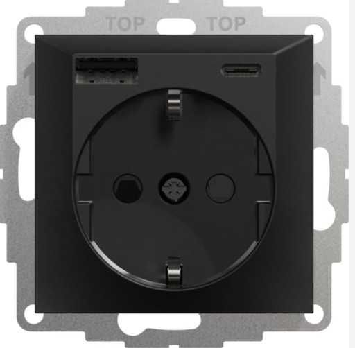 Gnizdo Elko Plus USB A+C Pojedyncza wtyczka z uziemieniem*czarne *nowe