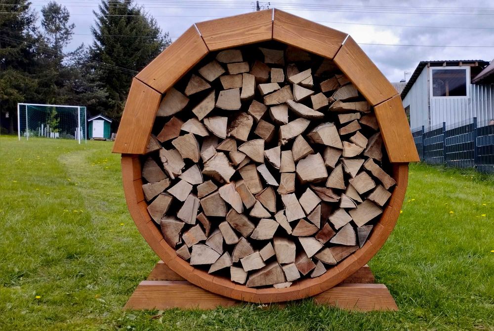 Wiata na drewno Beczka - DREWUTNIA - Regał - Stojak na drewno DO SAUNY