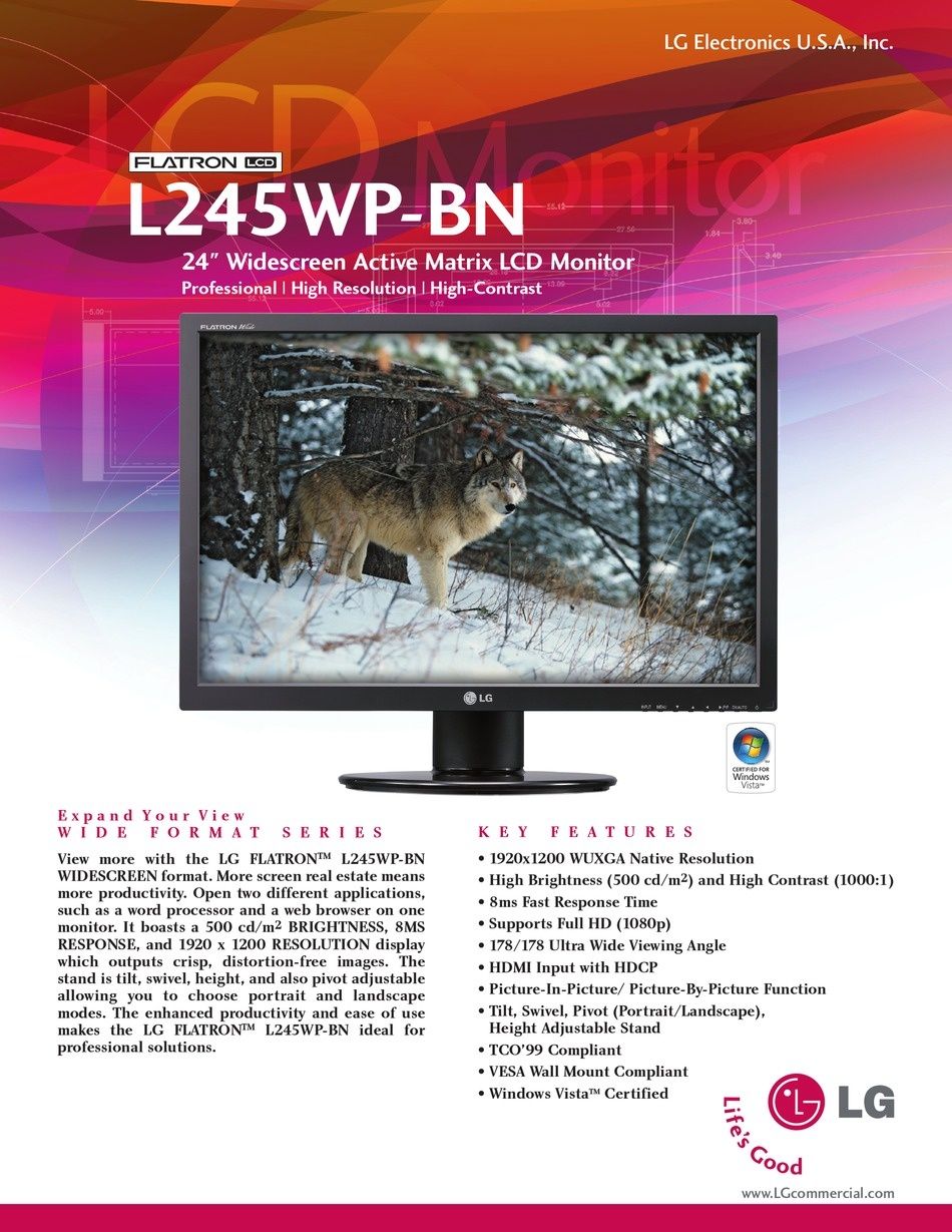 ПРОФесійний  LG 24" flatron l245wp IPS FULL HD Hdmi USB hub і КолонкИ