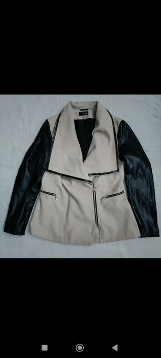 Kurtka damska przejściowa z domieszką kaszmiru z wstawkami eco skóry