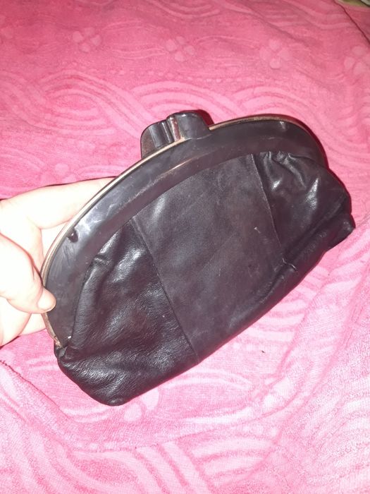 Итальянская женская сумочка клач кожаная винтаж колекционная чёрная