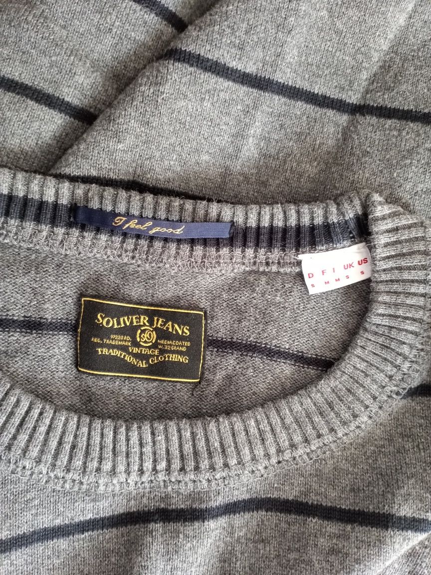 Sweter dzianinowy męski szary w paski Vintage