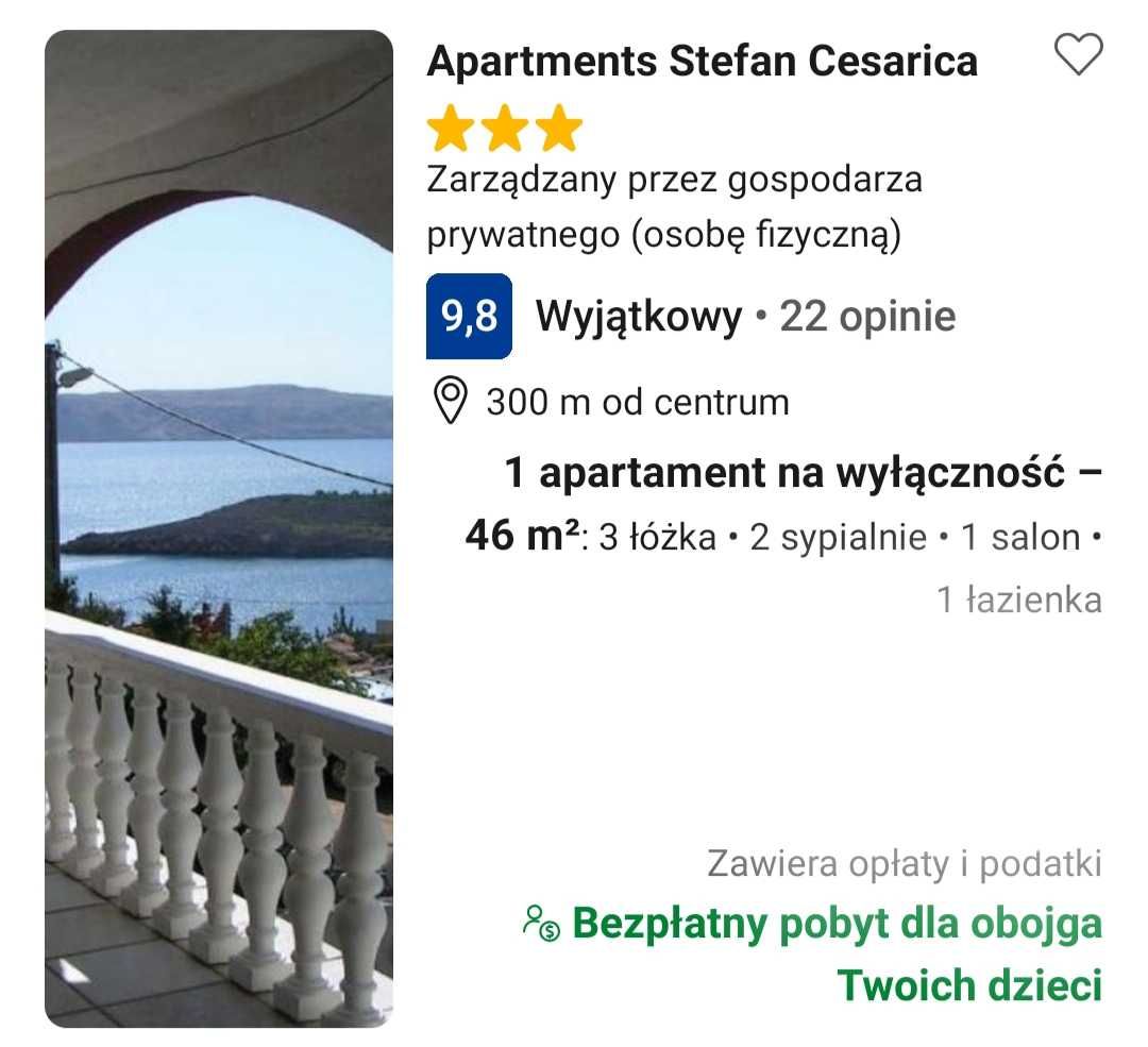 Wolne od 16.08.  Chorwacja, Kvarner, apartamenty, spokojna okolica