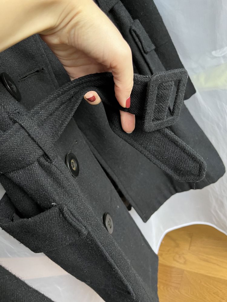 Płaszczyk wełniany czarny Vero Moda S 50% wełna 50% wiskoza