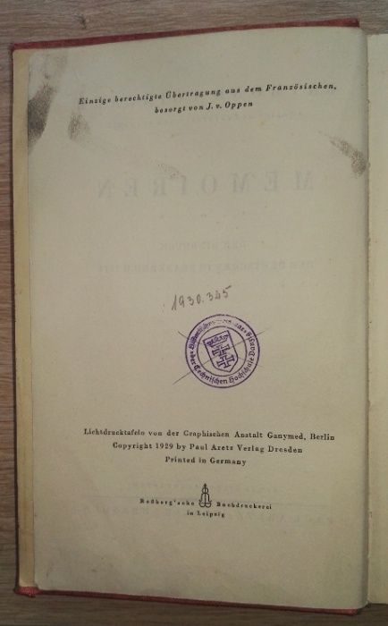 Książka z 1929-MEMORIEN-Der Einbruch der Deutschen in Frankreich 1914