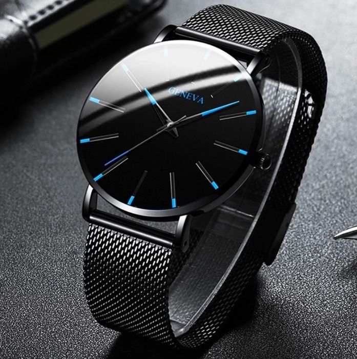 Relógios GENEVA (Preto e Azul/Laranja) Homem - Relógio Luxury Quartzo