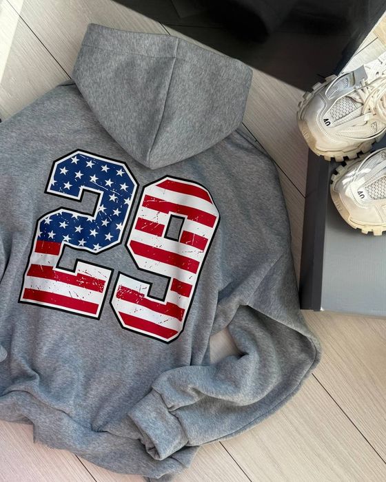 Тепле зіп-худі на флісі з принтом, сірого кольору