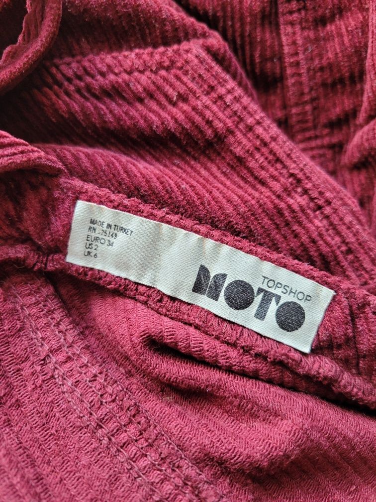 Bordowe ogrodniczki w prążki z kieszeniami Top Shop moto XS/S bawełna