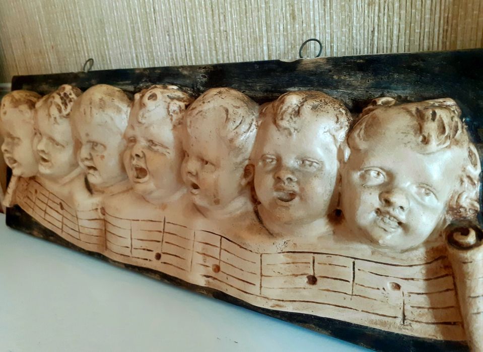 Raro Baixo-Relevo Vintage - Coro de Sete Anjinhos (Putti) Cantores