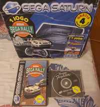 Sega Saturno com caixa original e jogos.