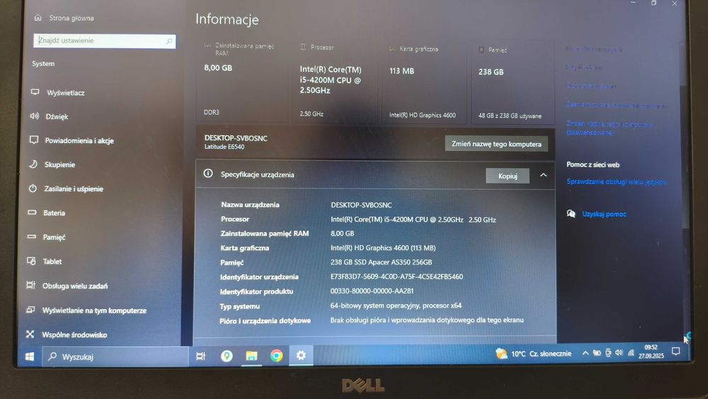 Dell Laptop Latitude E6540 komputer Win 10 PRO SSD  intel i7 8GB