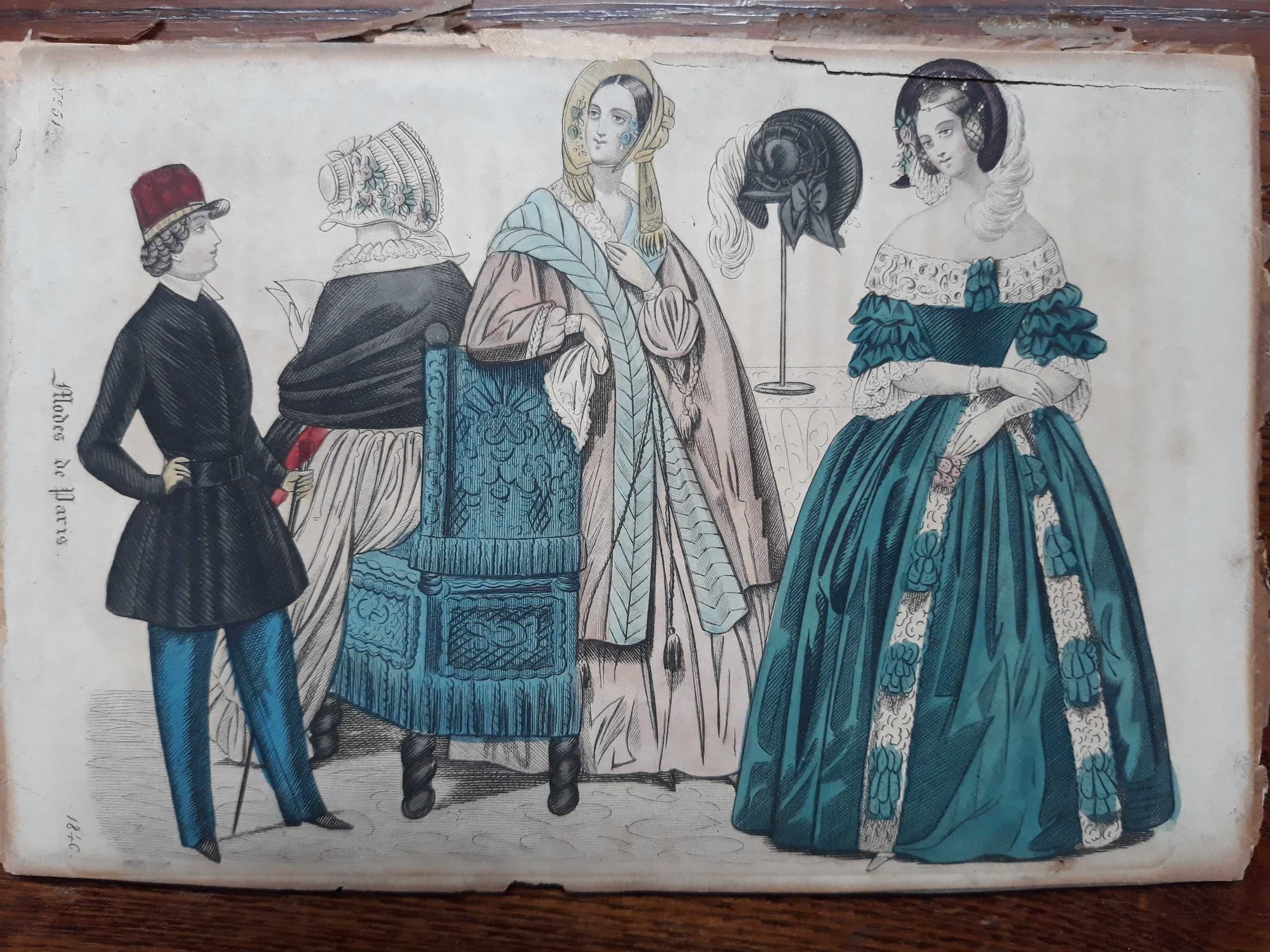 Stary obraz litografia 1839 r. Modes de Paris Journal des Dames