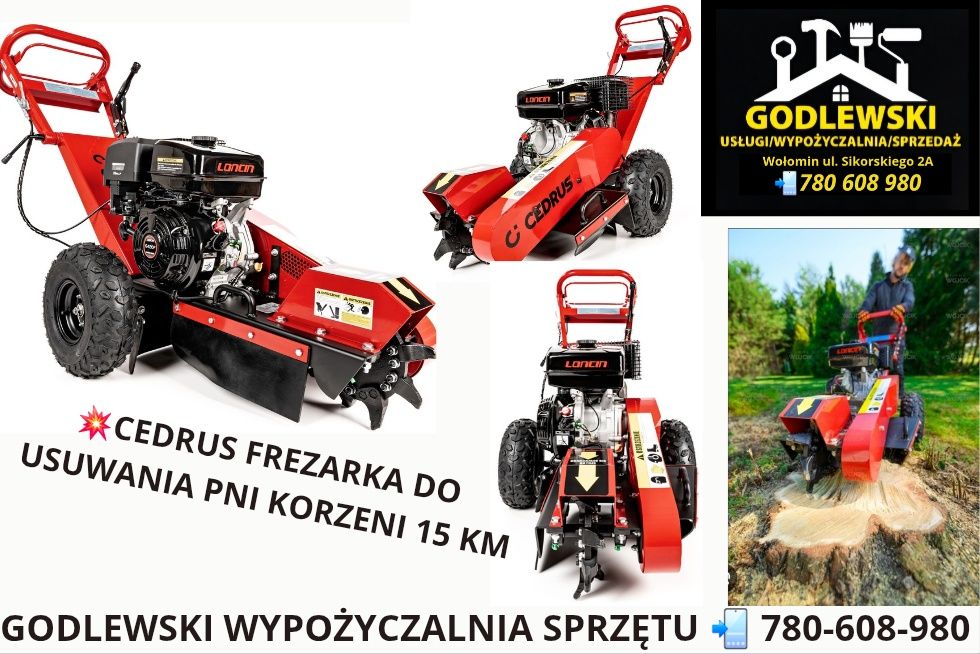 Wypożyczalnia! Frezarka spalinowa do pni korzeni Wynajem!
