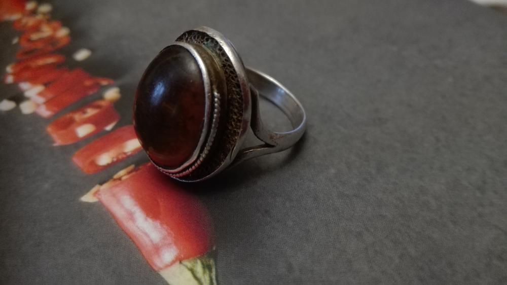 XIX WIECZNY SREBRNY pierścień z bursztynem unikatowy filigran antyk